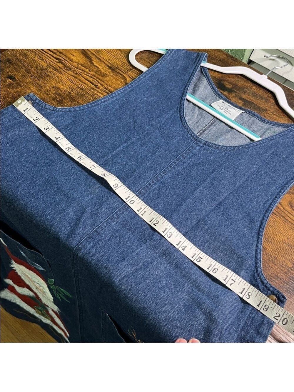 Vintage Denim Christmas Hand Painted Jumper Dress 90s cottagecore granny teacher - Picture 9 of 9